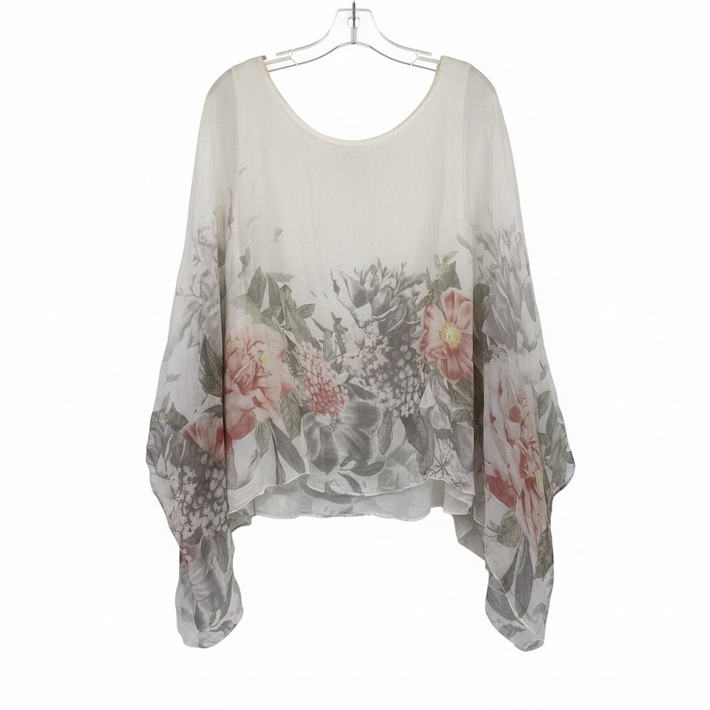 Giusy White Gray Silk Floral Blouse | Women’s M